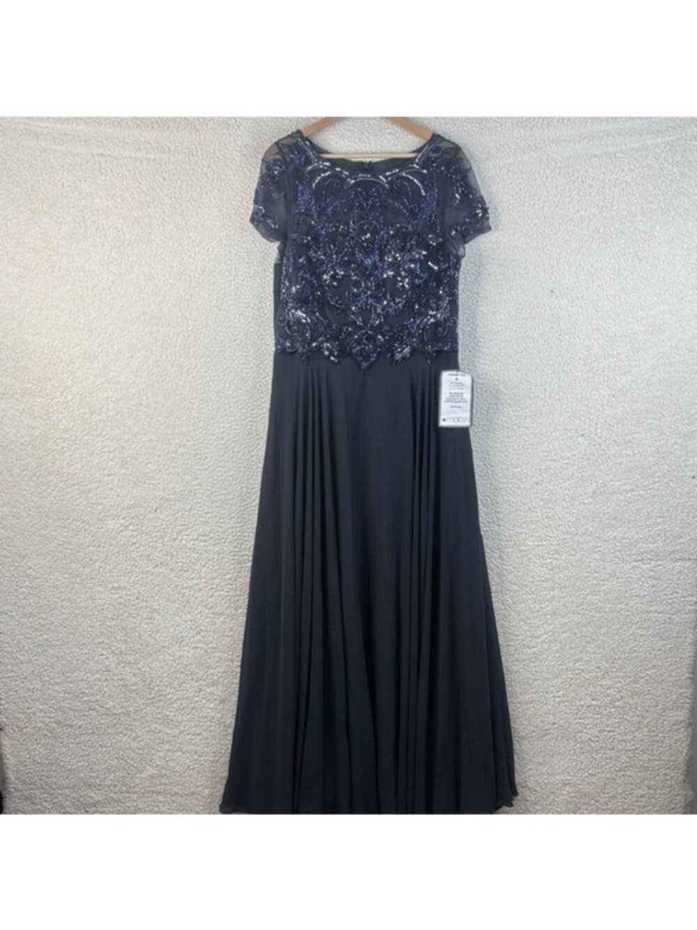 NWT Xscape Womens Navy Black Beaded Cap Sleeve Chiffon Gown PLUS SIZE 14